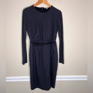 MAX MARA Gray Wool Long Sleeve Belted Dress Size 46/US 6